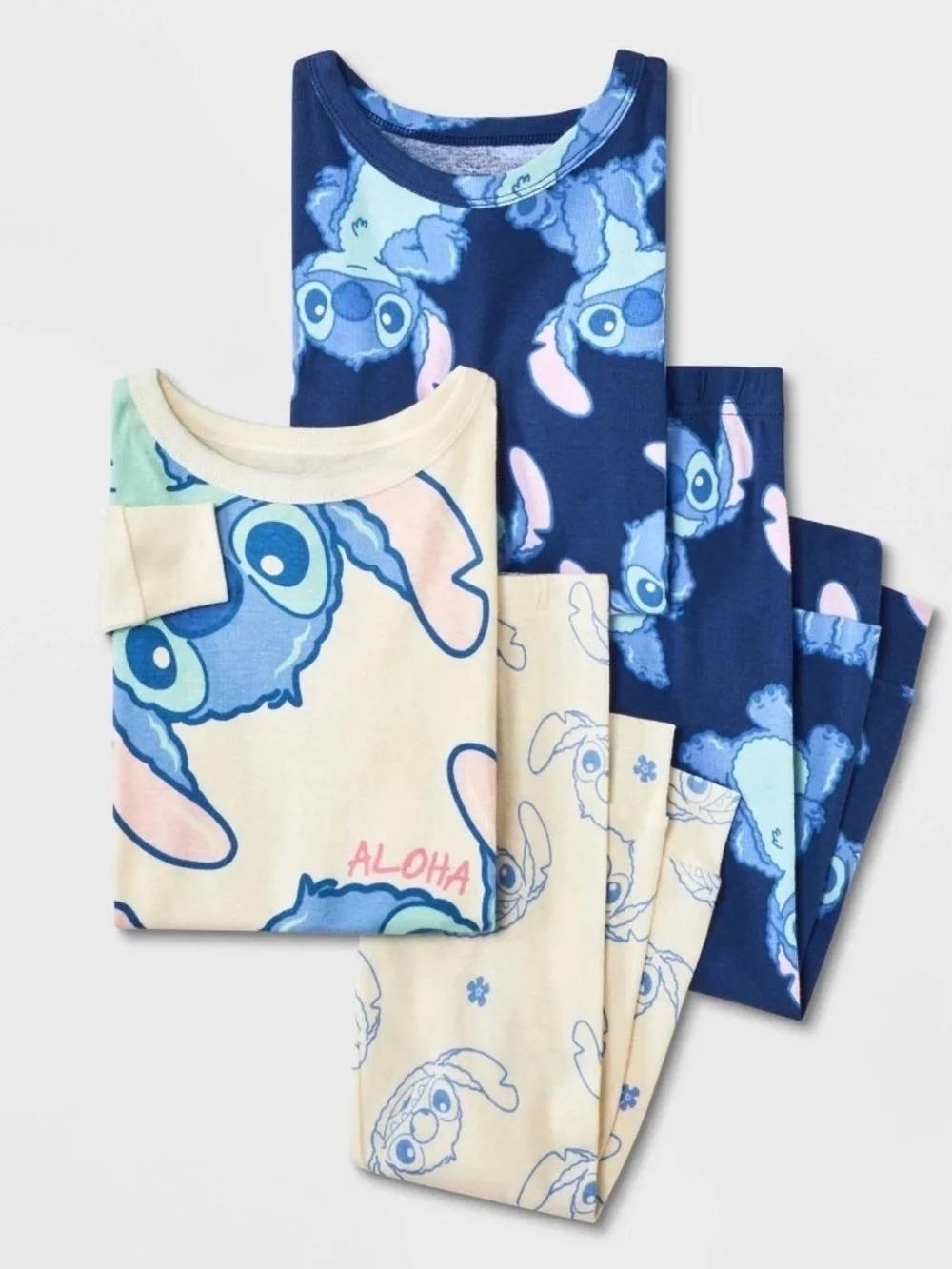 Toddler 4pc Lilo & Stitch CottonSnug Fit  Long Sleeve Pajama Set - Blue/White